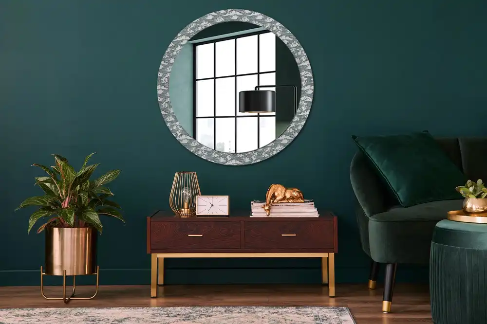 Miroir rond cadre imprimé nuages