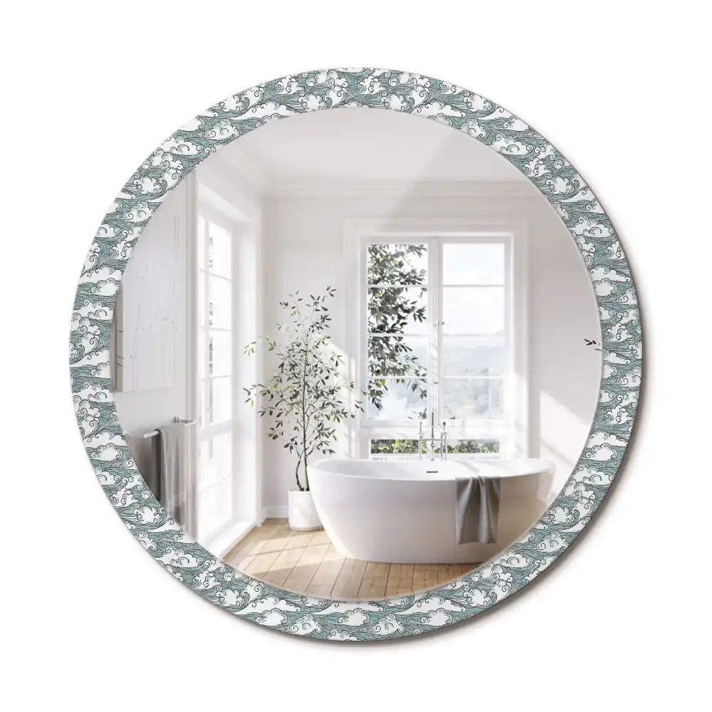Miroir rond cadre imprimé nuages