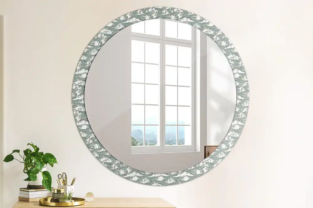 Miroir rond cadre imprimé nuages