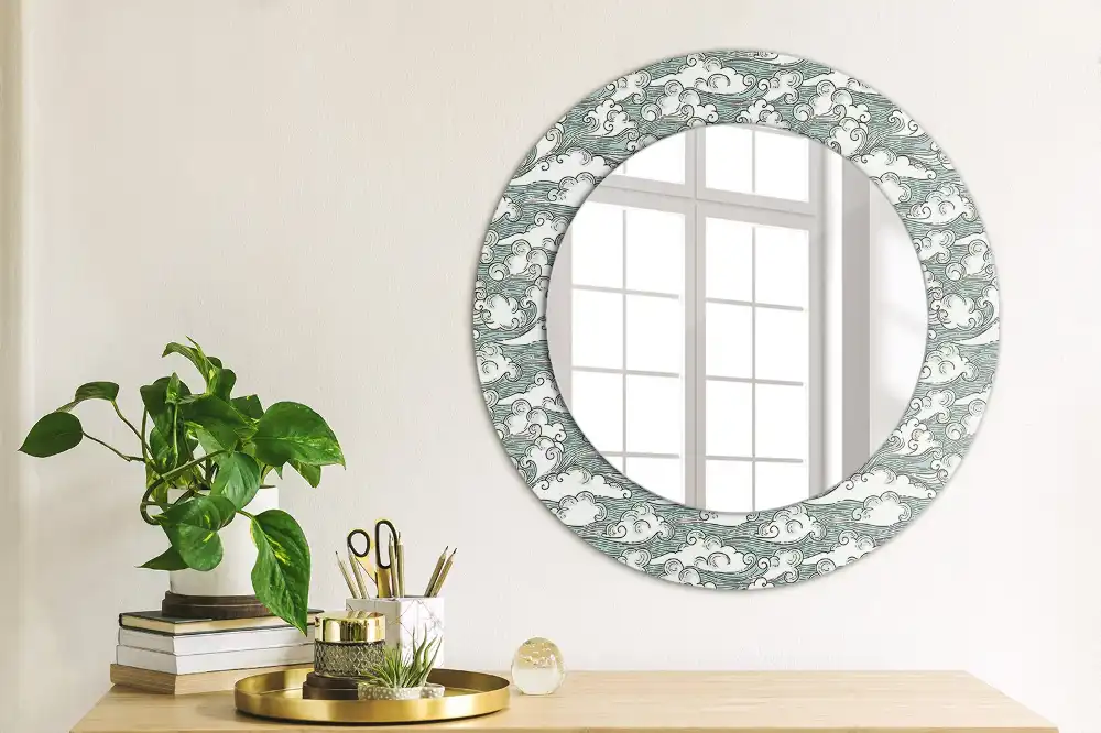 Miroir rond cadre imprimé nuages