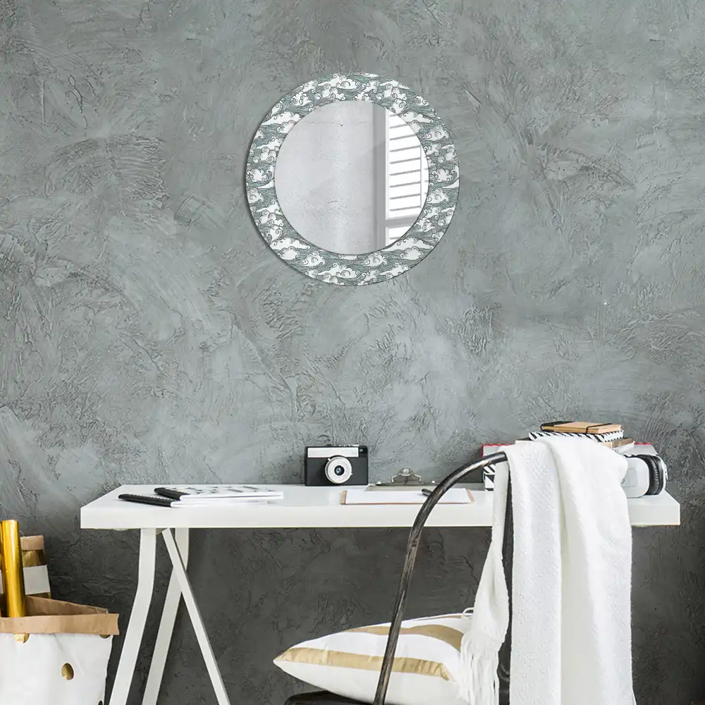 Miroir rond cadre imprimé nuages