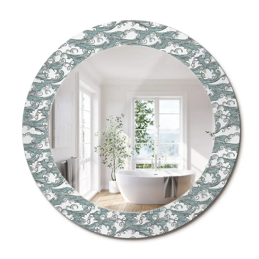 Miroir rond cadre imprimé nuages