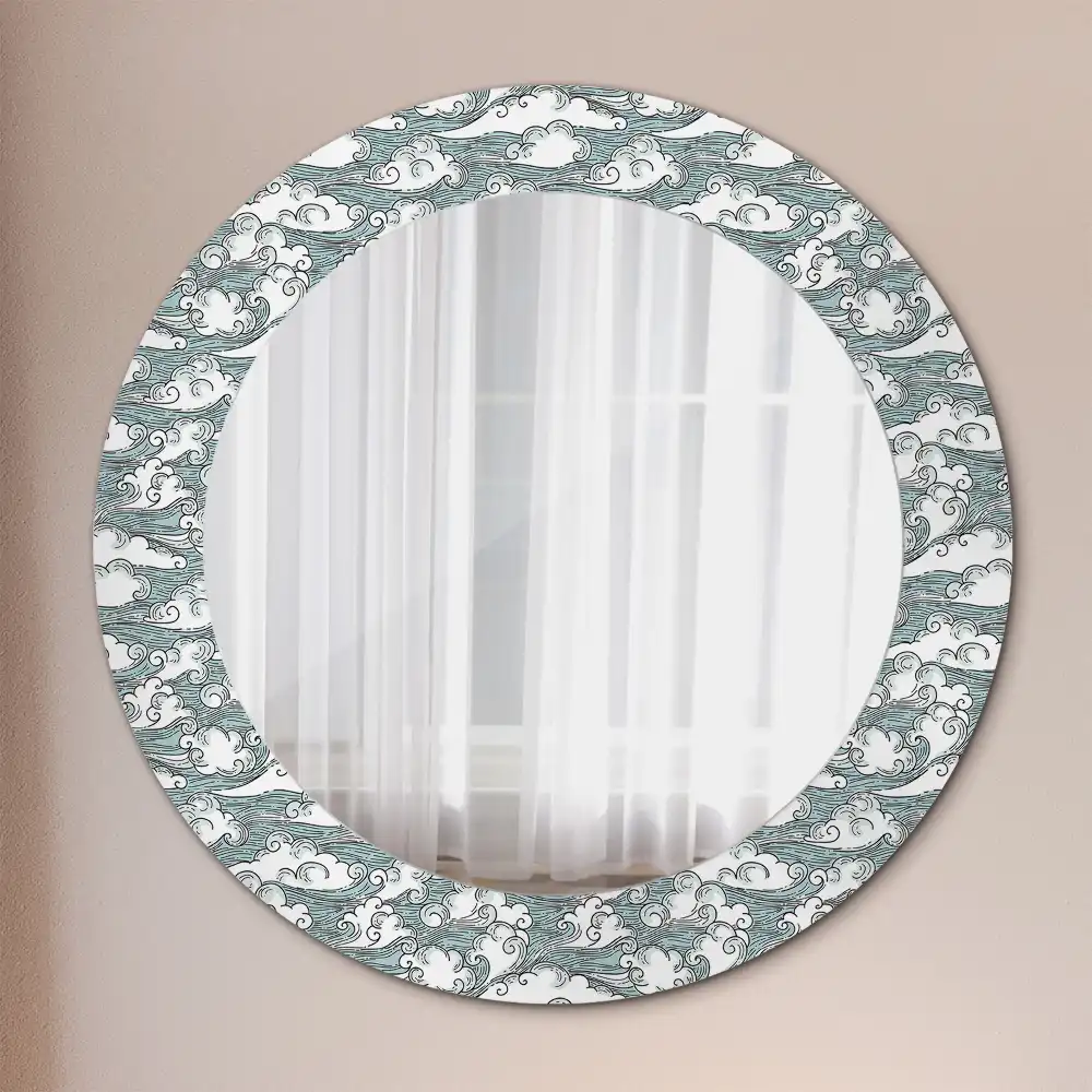 Miroir rond cadre imprimé nuages