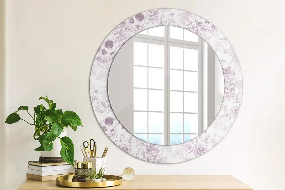 Miroir rond imprimé crânes humains
