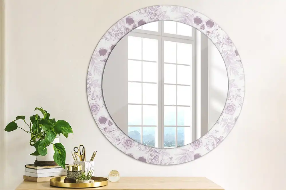 Miroir rond imprimé crânes humains