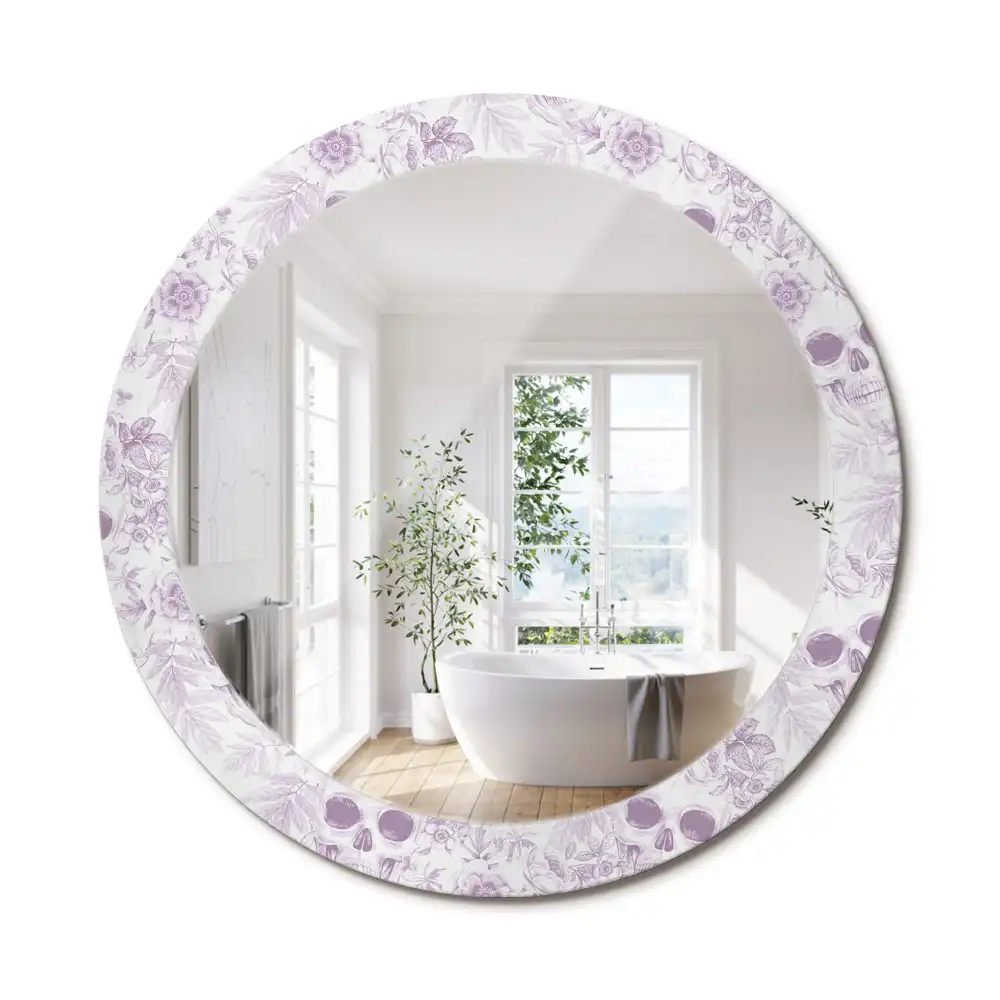 Miroir rond imprimé crânes humains