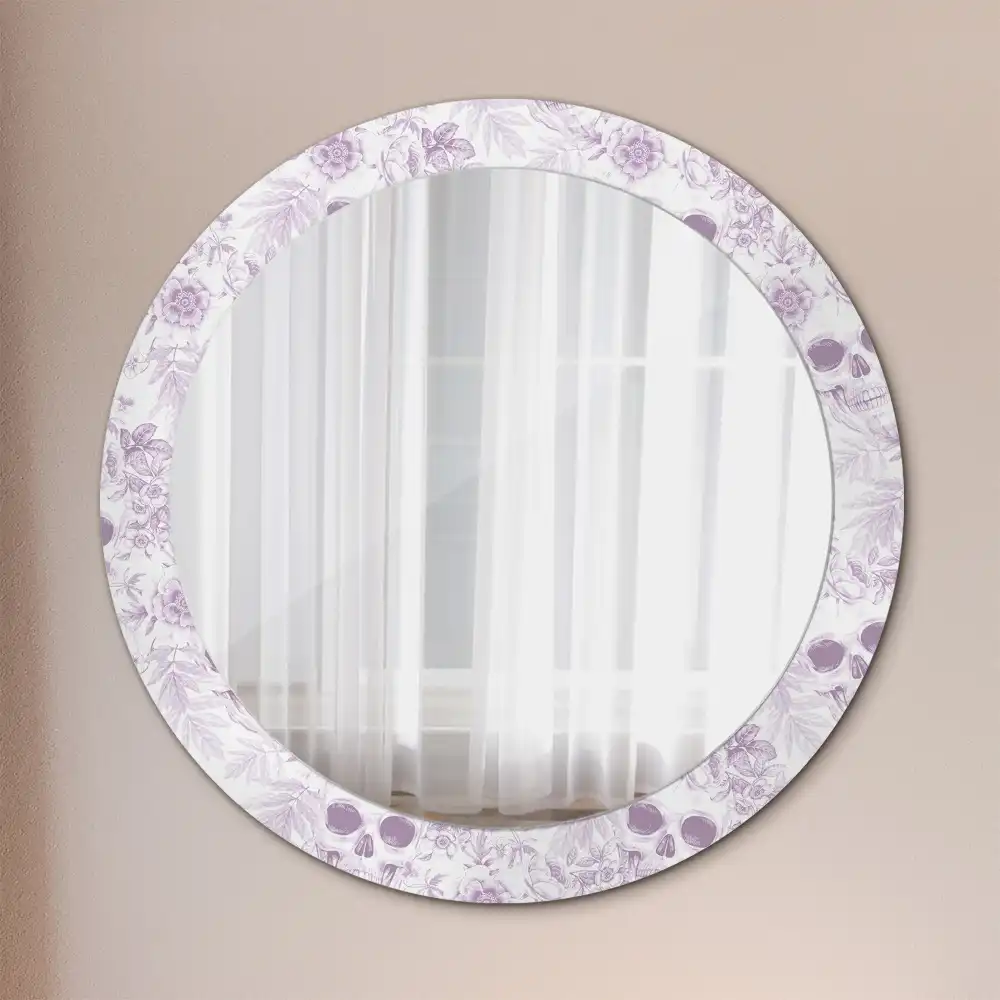 Miroir rond imprimé crânes humains