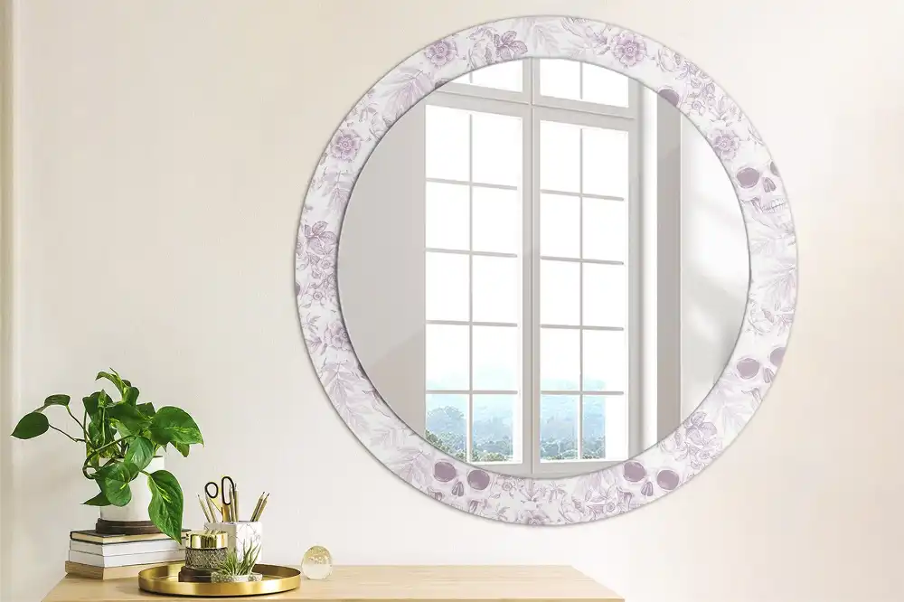 Miroir rond imprimé crânes humains