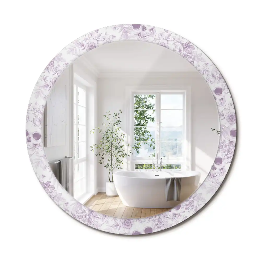 Miroir rond imprimé crânes humains