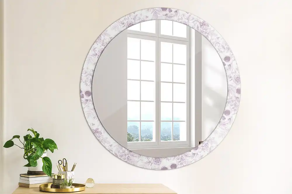 Miroir rond imprimé crânes humains