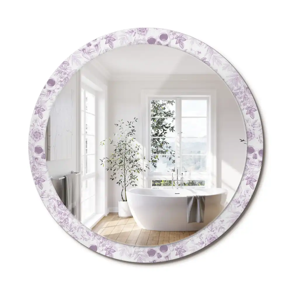Miroir rond imprimé crânes humains