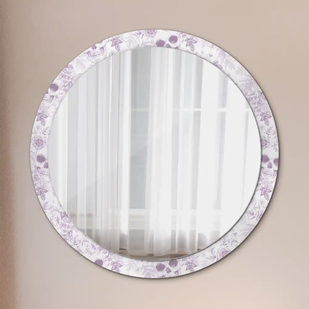 Miroir rond imprimé crânes humains