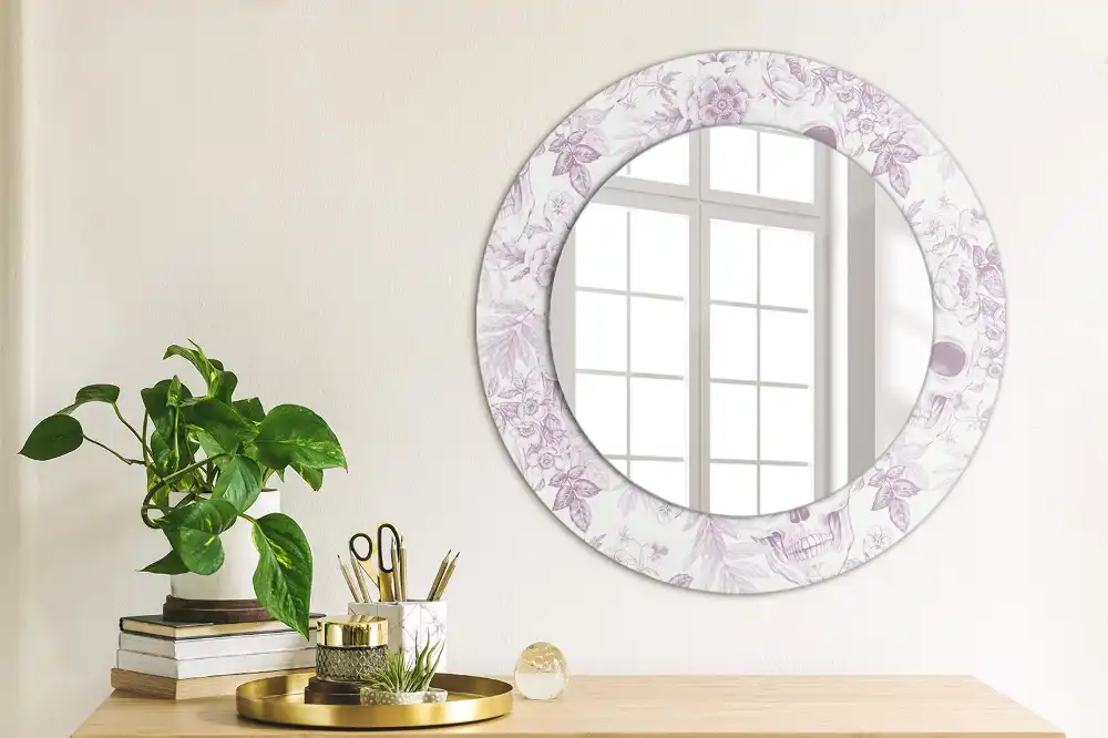 Miroir rond imprimé crânes humains