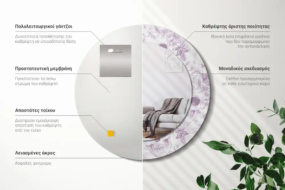 Miroir rond imprimé crânes humains