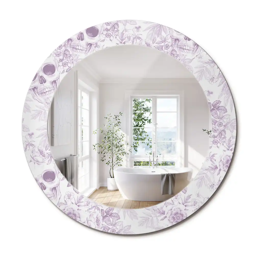 Miroir rond imprimé crânes humains