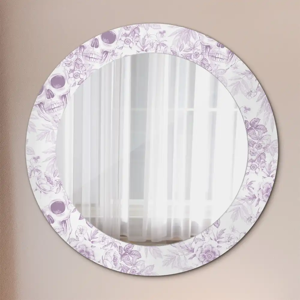 Miroir rond imprimé crânes humains