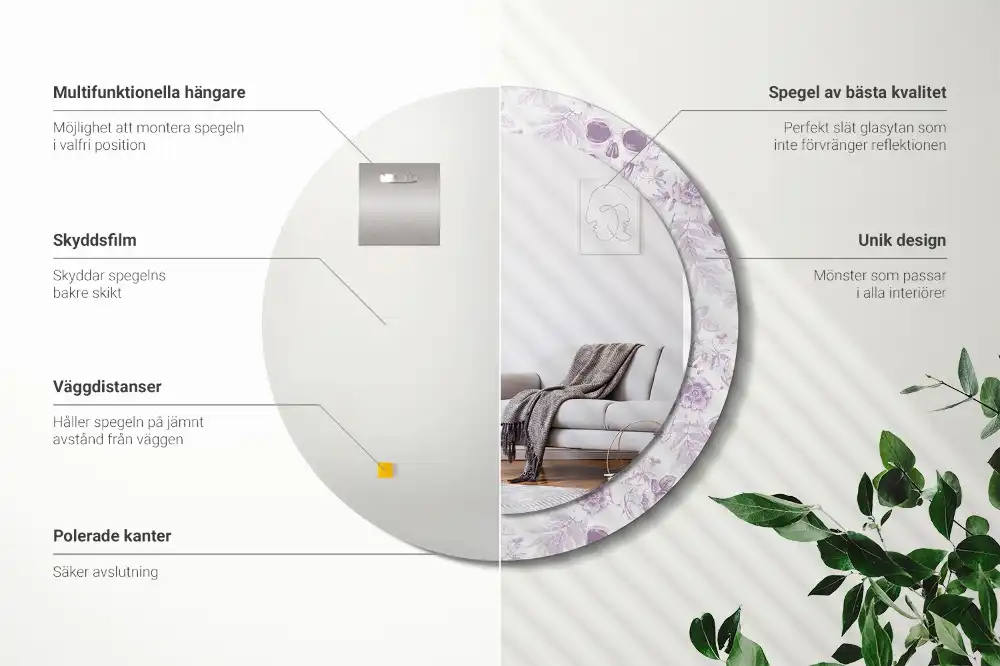 Miroir rond imprimé crânes humains