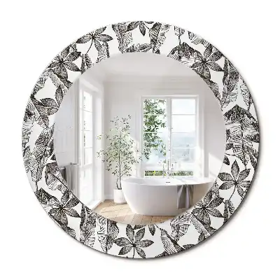 Miroir rond cadre imprimé feuilles tropicales