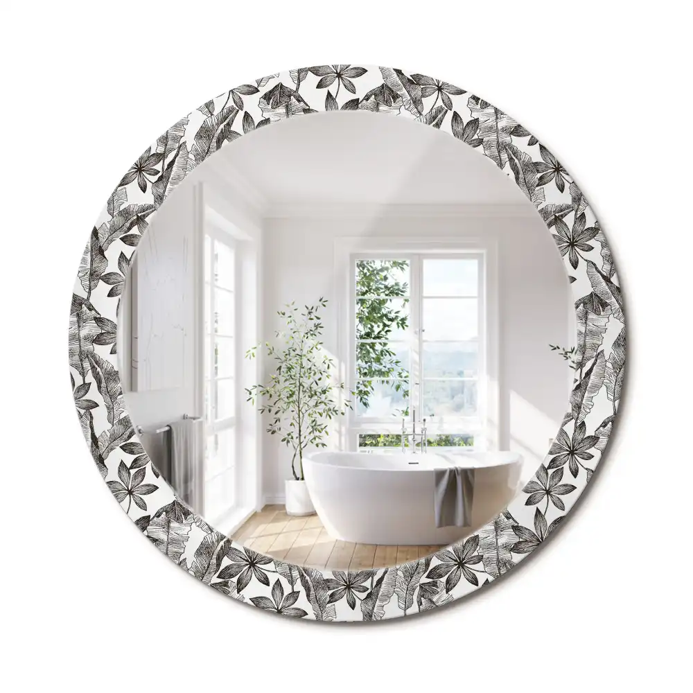 Miroir rond cadre imprimé feuilles tropicales