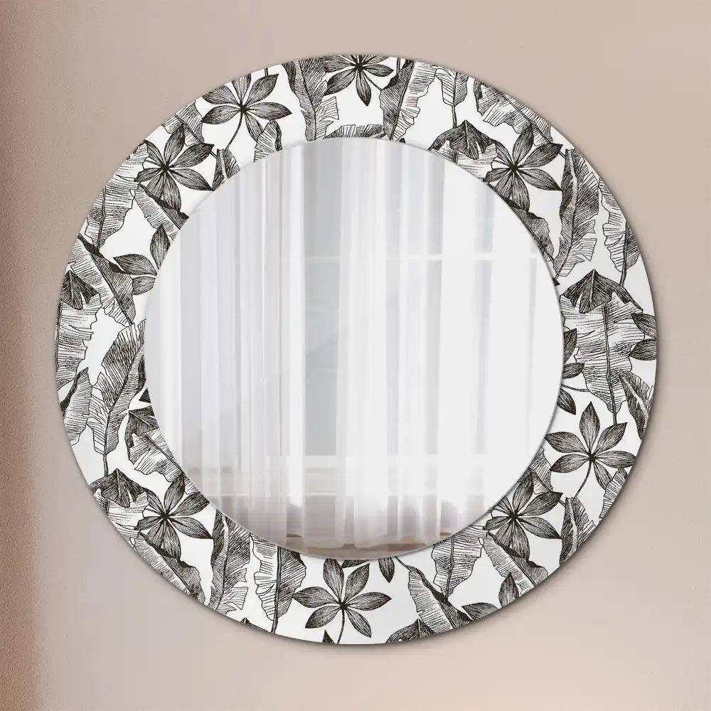 Miroir rond cadre imprimé feuilles tropicales
