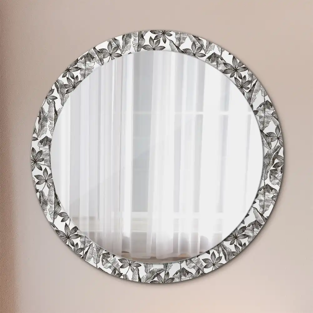 Miroir rond cadre imprimé feuilles tropicales