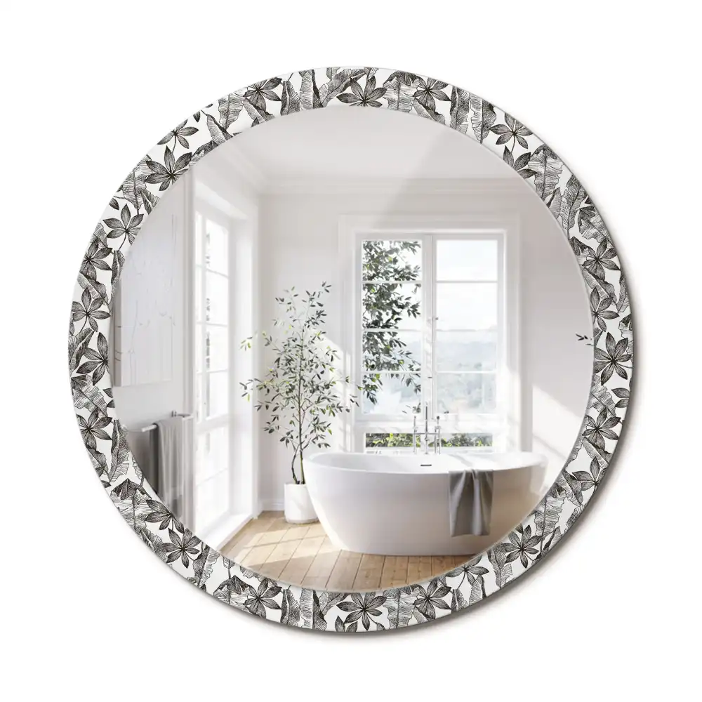 Miroir rond cadre imprimé feuilles tropicales