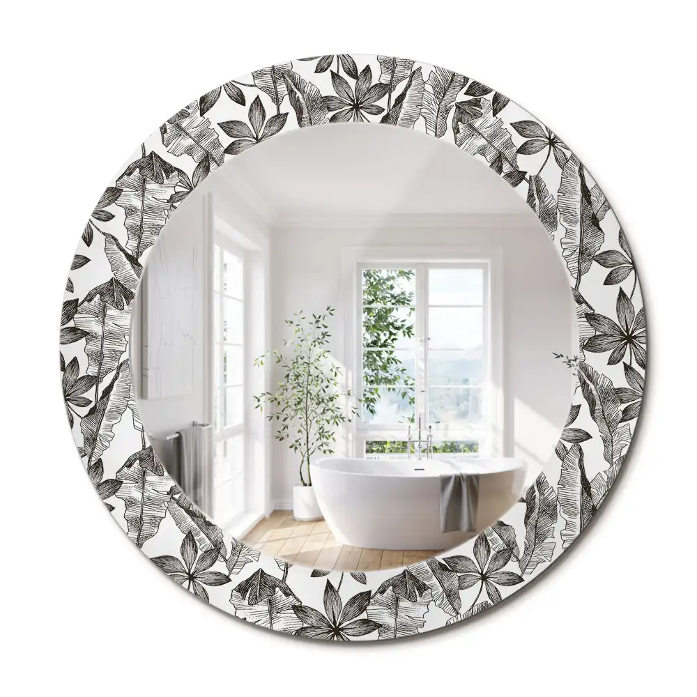 Miroir rond cadre imprimé feuilles tropicales