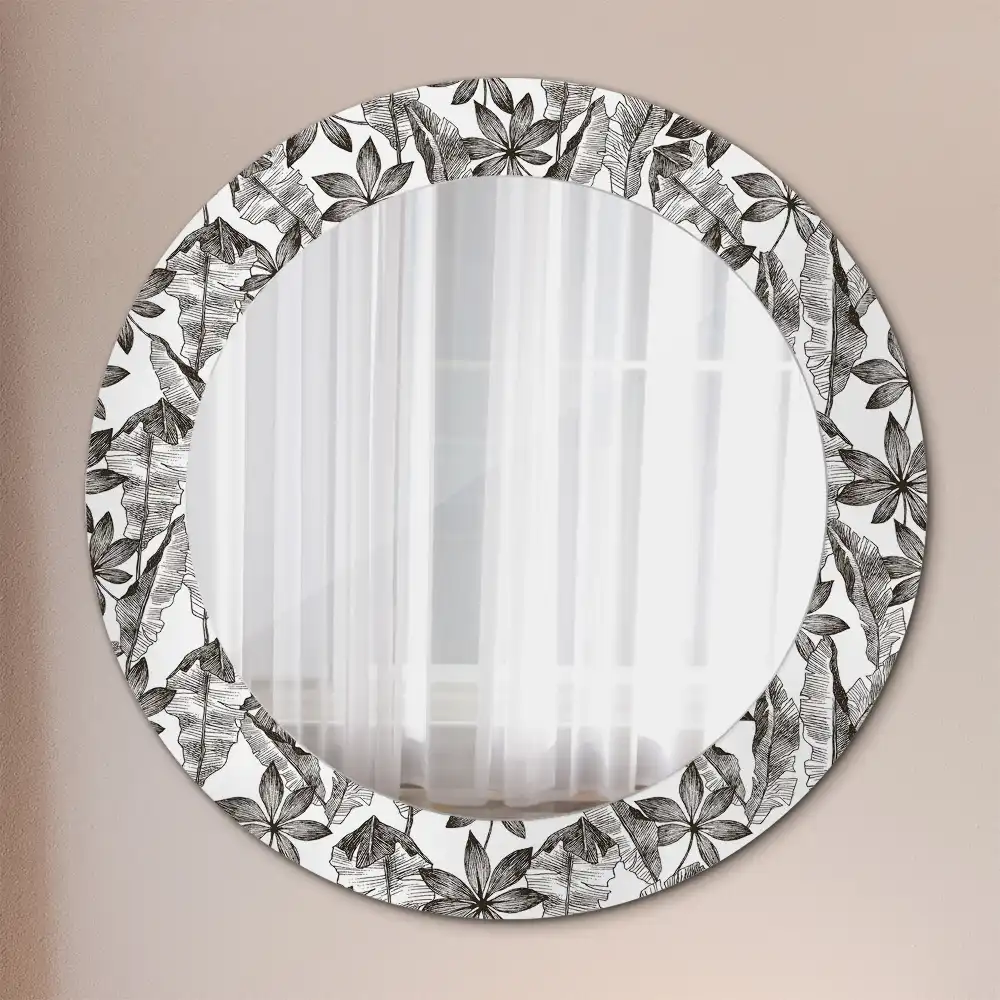 Miroir rond cadre imprimé feuilles tropicales