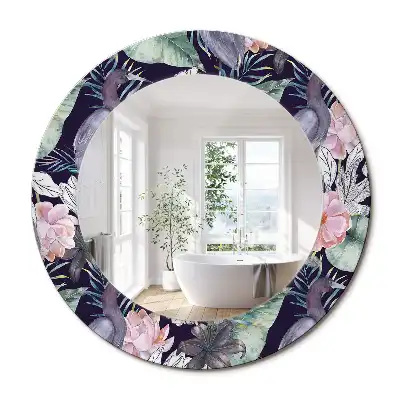 Miroir rond avec décoration hérons