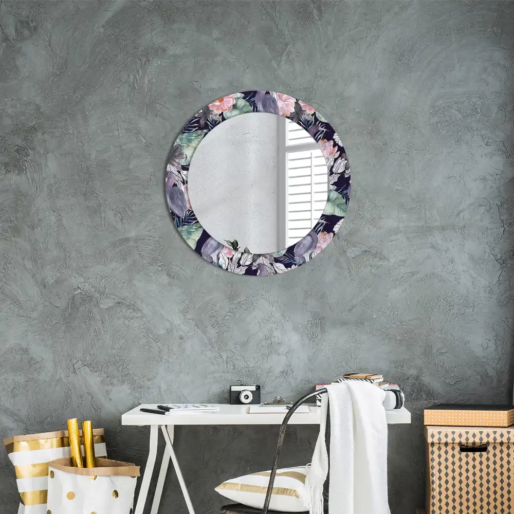 Miroir rond avec décoration hérons