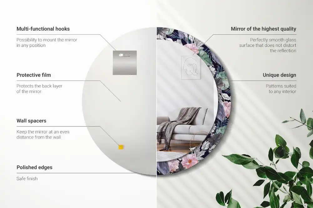 Miroir rond avec décoration hérons