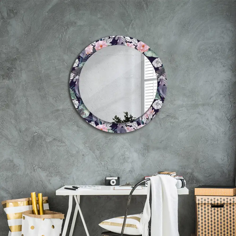 Miroir rond avec décoration hérons