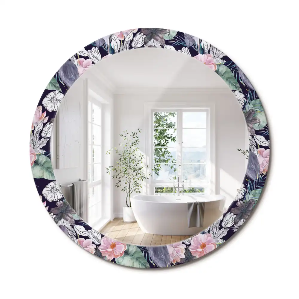 Miroir rond avec décoration hérons