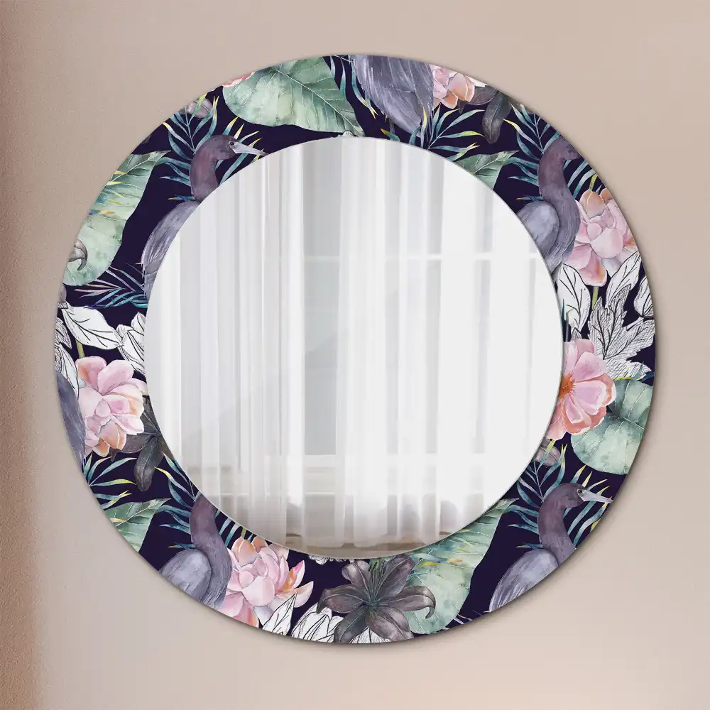 Miroir rond avec décoration hérons
