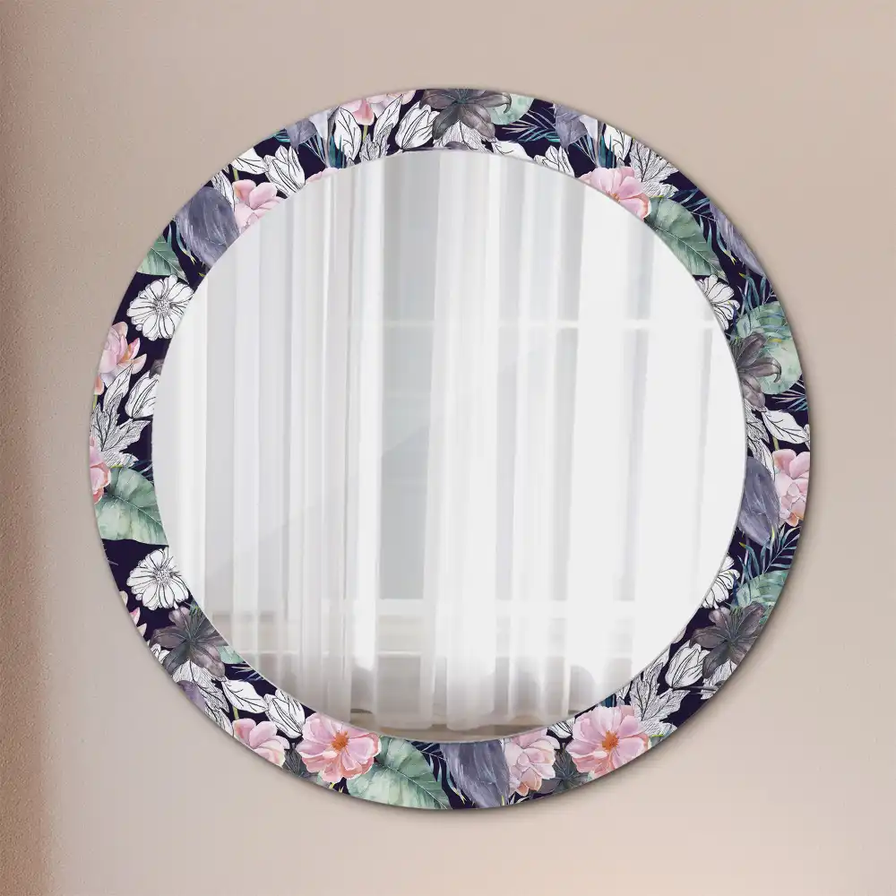 Miroir rond avec décoration hérons