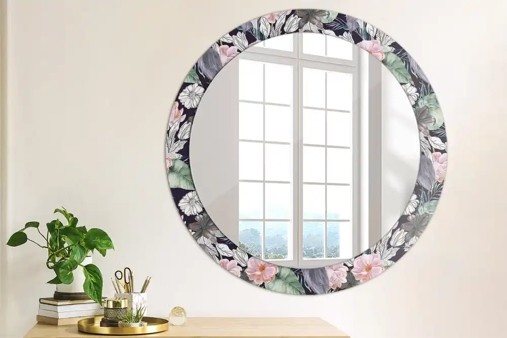 Miroir rond avec décoration hérons