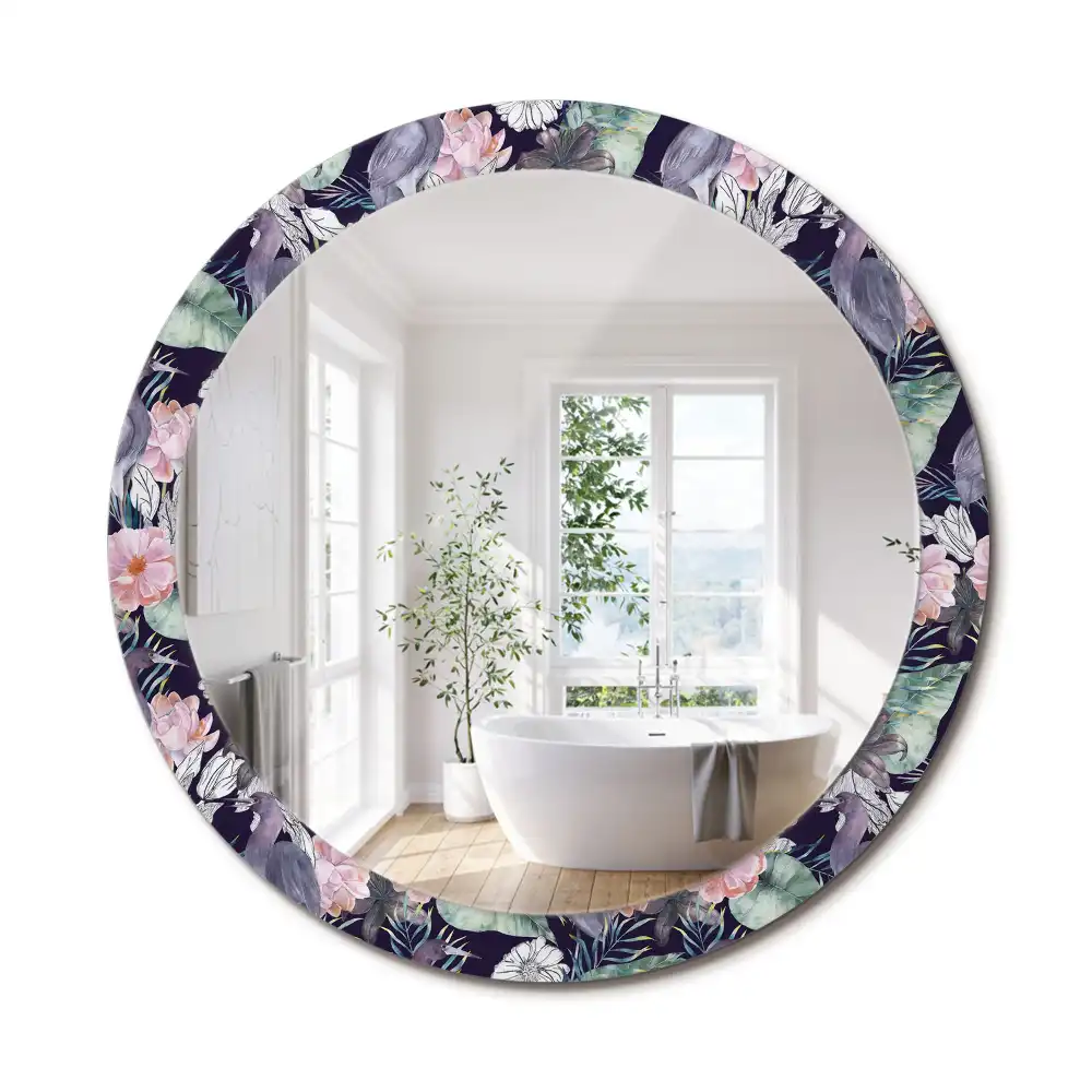 Miroir rond avec décoration hérons