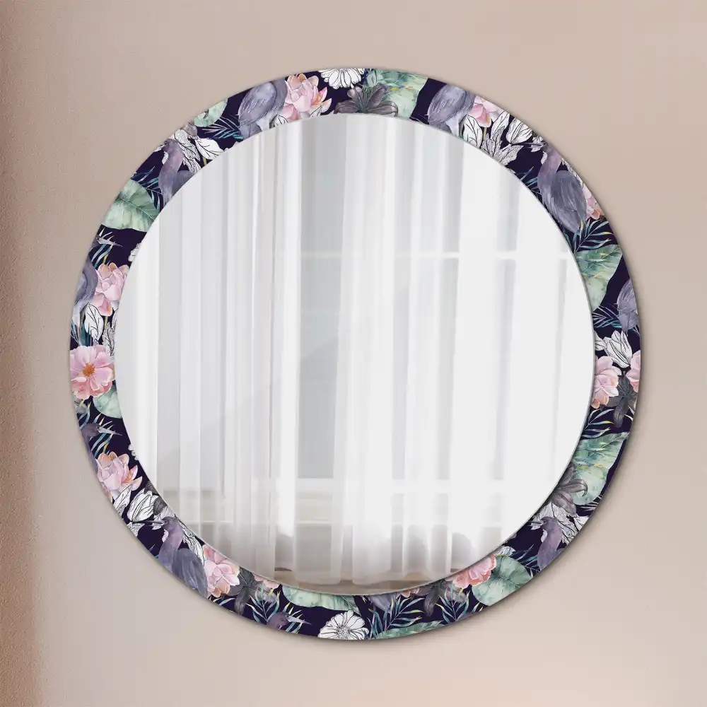 Miroir rond avec décoration hérons