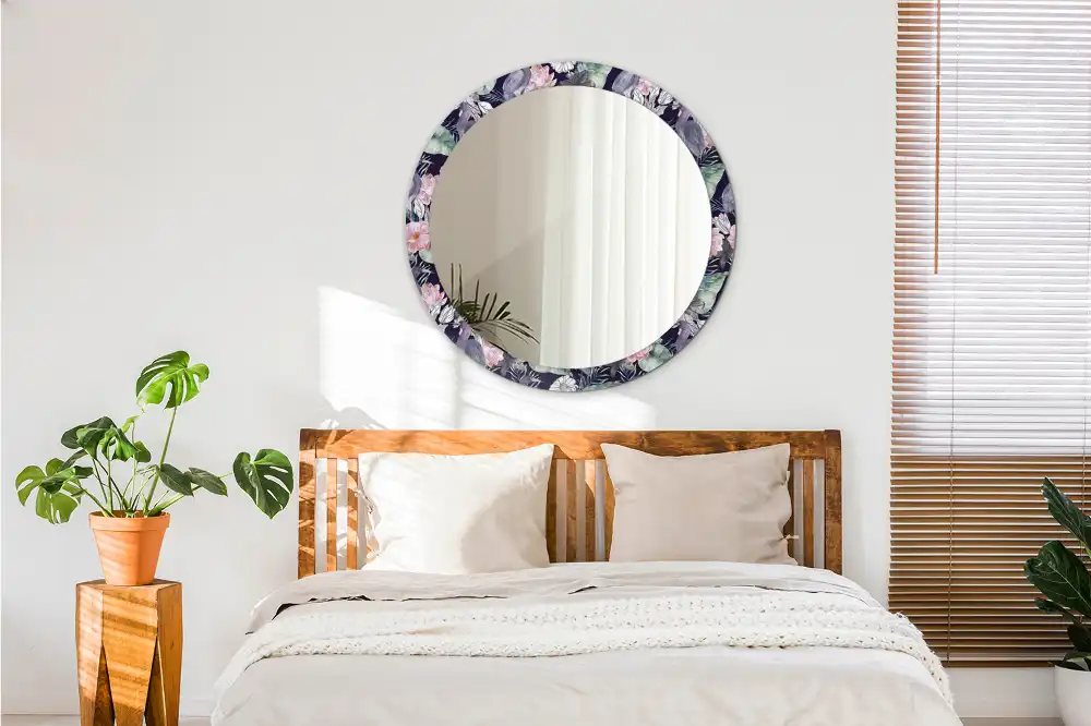 Miroir rond avec décoration hérons