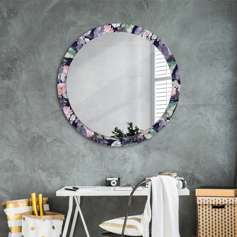 Miroir rond avec décoration hérons
