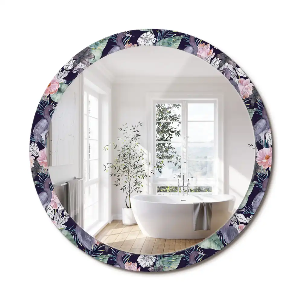 Miroir rond avec décoration hérons