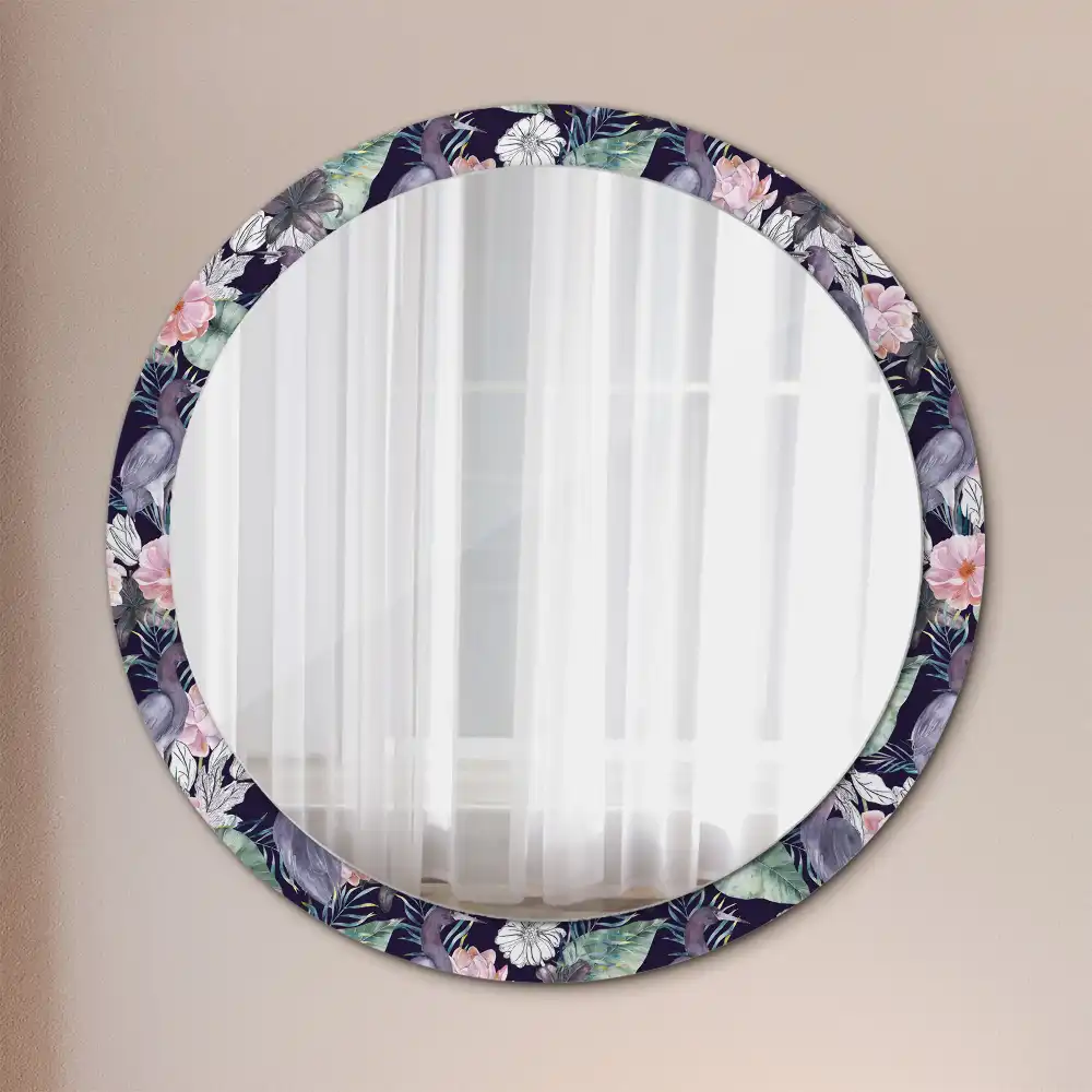 Miroir rond avec décoration hérons