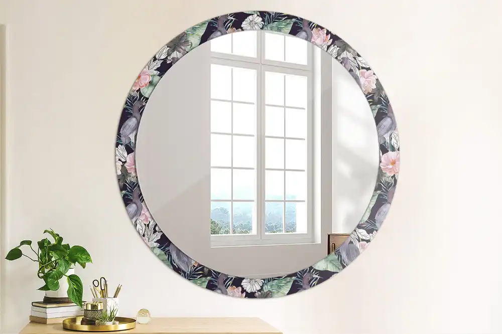 Miroir rond avec décoration hérons