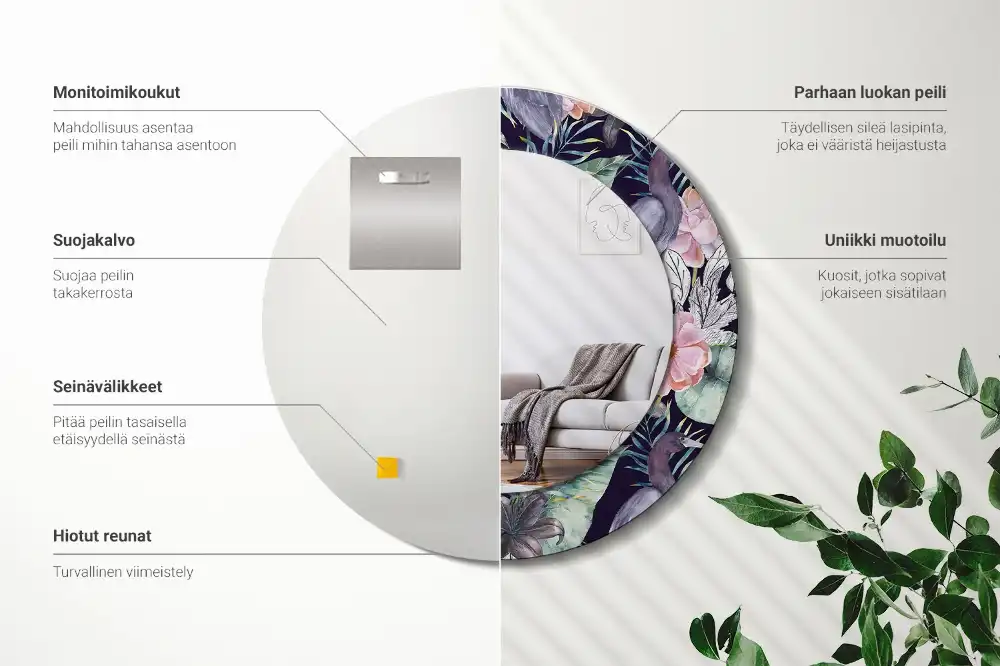 Miroir rond avec décoration hérons