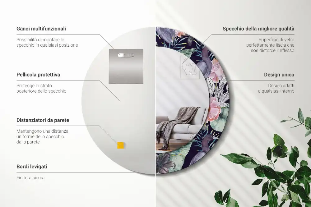Miroir rond avec décoration hérons