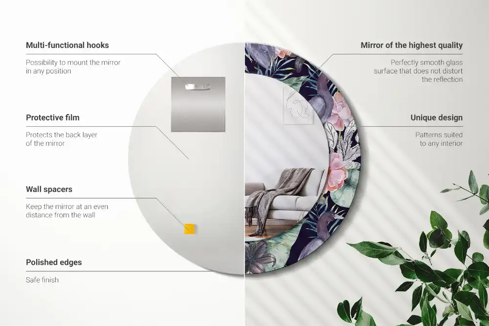 Miroir rond avec décoration hérons