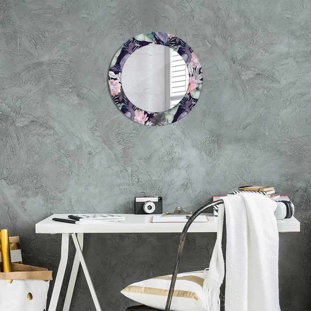 Miroir rond avec décoration hérons