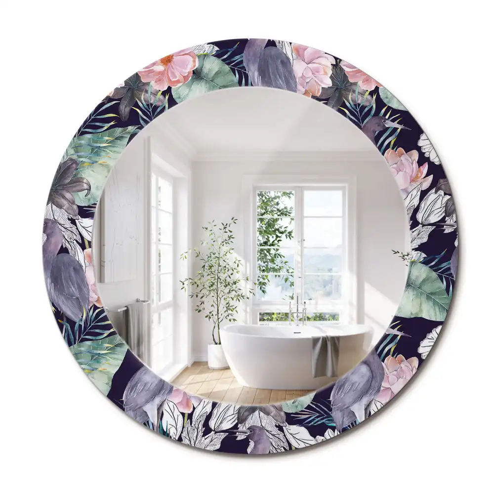 Miroir rond avec décoration hérons