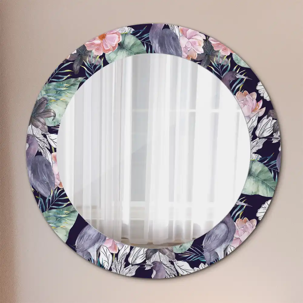 Miroir rond avec décoration hérons