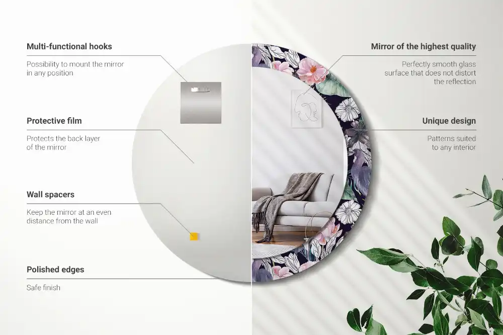 Miroir rond avec décoration hérons